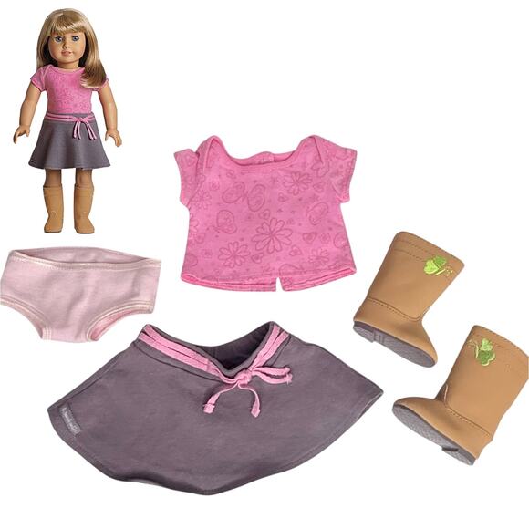 American Girl Meet Outfit True Spirit Flower Top Skirt Butterfly Boots Panty Vtg - Picture 9 of 10